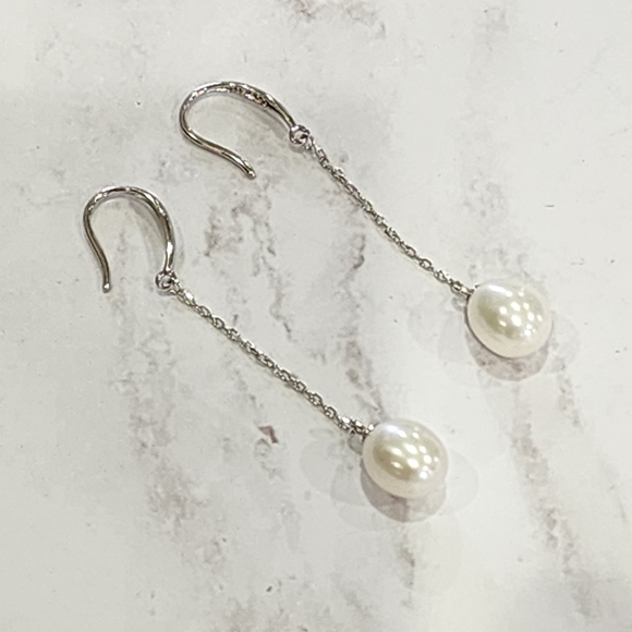 925 Sterling Silver White Cultured Freshwater Pearl Drop Dangle Hook‎ Earrings - Picture 9 of 12